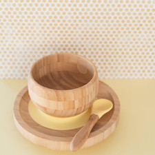 . Baby  Toddler Bamboo Suction Feeding Set in Yellow  Includes an Organic Bamb