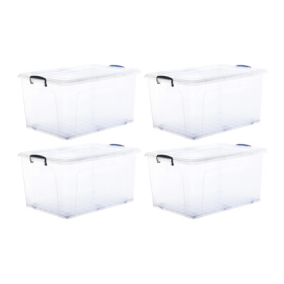 Superio Deep Clear Plastic Stackable Wheeled Storage Bin with Lid, 85 Qt, 4 pck