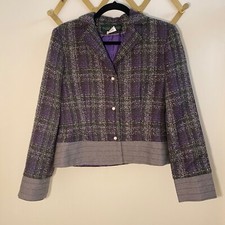 100  Wool Harve Bernard Blazer Purple/Gray Tweed Cropped Classic Preppy Sz 6P