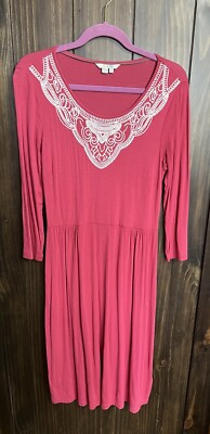 BODEN Faye Jersey Knit Midi Dress -3/4 Sleeve Embroidered Size 8L | eBay