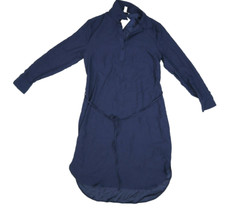 Halston Long Sleeve Wide Cuff Shirt Dress Collared Tie Waist Blue Womens S