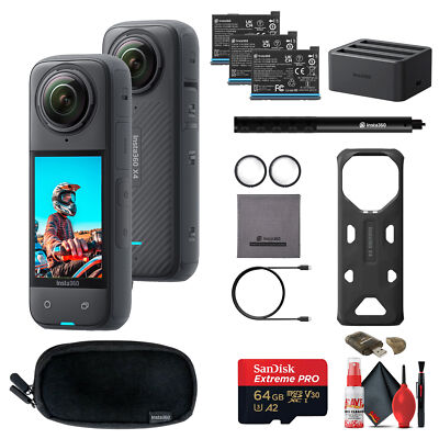 Insta360 X4 - Waterproof 360 Action Camera + 2 Extra Batteries + Charger + More