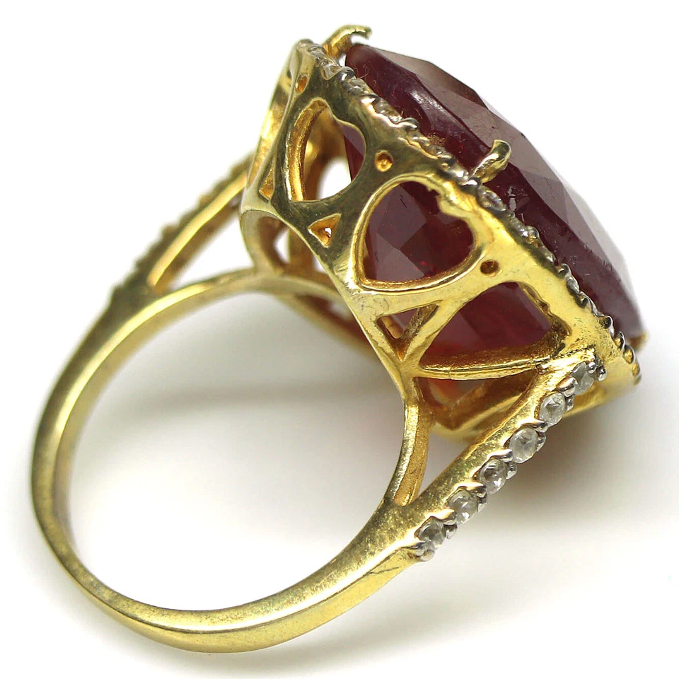 Anillo de plata de ley 925 con piedras preciosas térmicas de rubí rojo y circón blanco talla 6,75 Foto 3 de 4