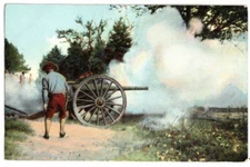 c1910 Postcard: WWI Era Cannon Being Fired - Illustrated Art PC 