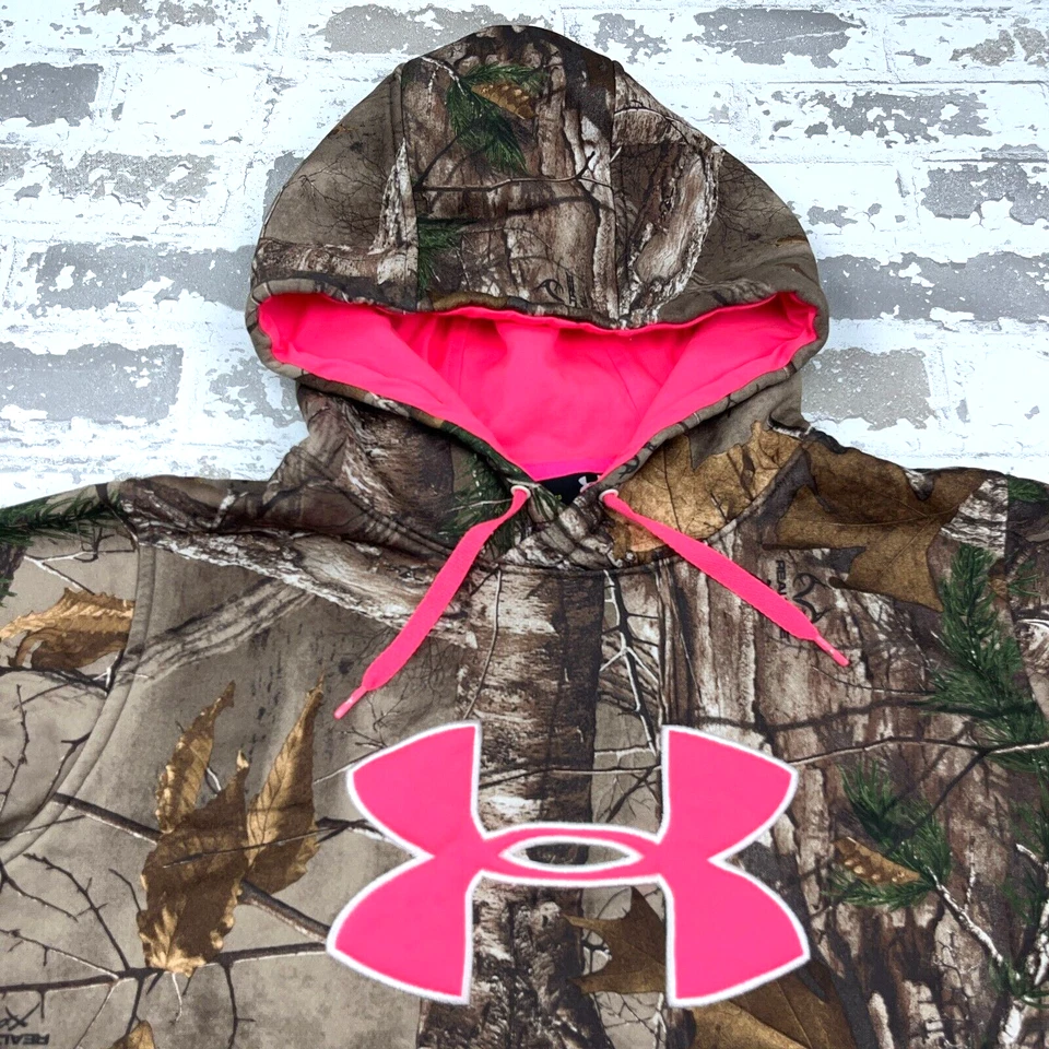 Sudadera con Capucha Under Armour Mujer Mediana Camuflada Realtree Rosa Logo Sudadera Cold Gear Foto 2 de 4