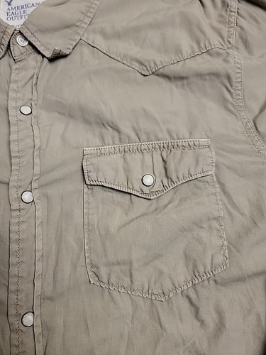 Camisa a Presión American Eagle Pearl para Hombres 2XL Marrón Bolsillos Algodón Vaquero Occidental - Imagen 5 de 16