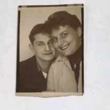 Photobooth Man Pretty Woman Smile Husband Wife Souvenir B&W Vtg Photo Booth #3