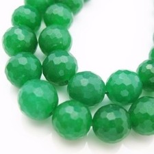 Natural Green Jade Beads - 10mm Faceted Round Gemstone Beads Sold Per Strand
