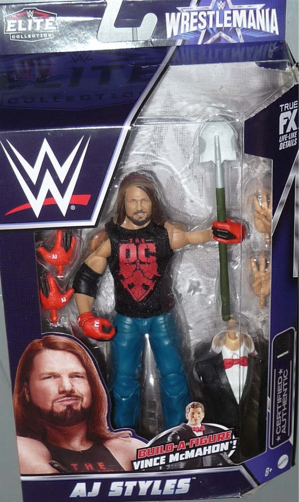 AJ STYLES WWE Mattel Wrestlemania 38 Elite Figure Toy Build Vince McMahon DMG PK