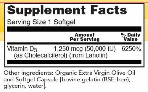 Vitamina D3 50000 UI de Lanolina 50 geles Aceite de Oliva Now Foods Foto 2 de 2