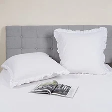 100% Washed Cotton Euro Shams with Ruffle, 2 Pack 26" x 26" 26"x26" White