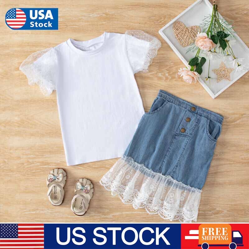Kids Toddler Girls Tops Skirt Outfit Clothes Casual T-shirt Skirts Dress 2PCS