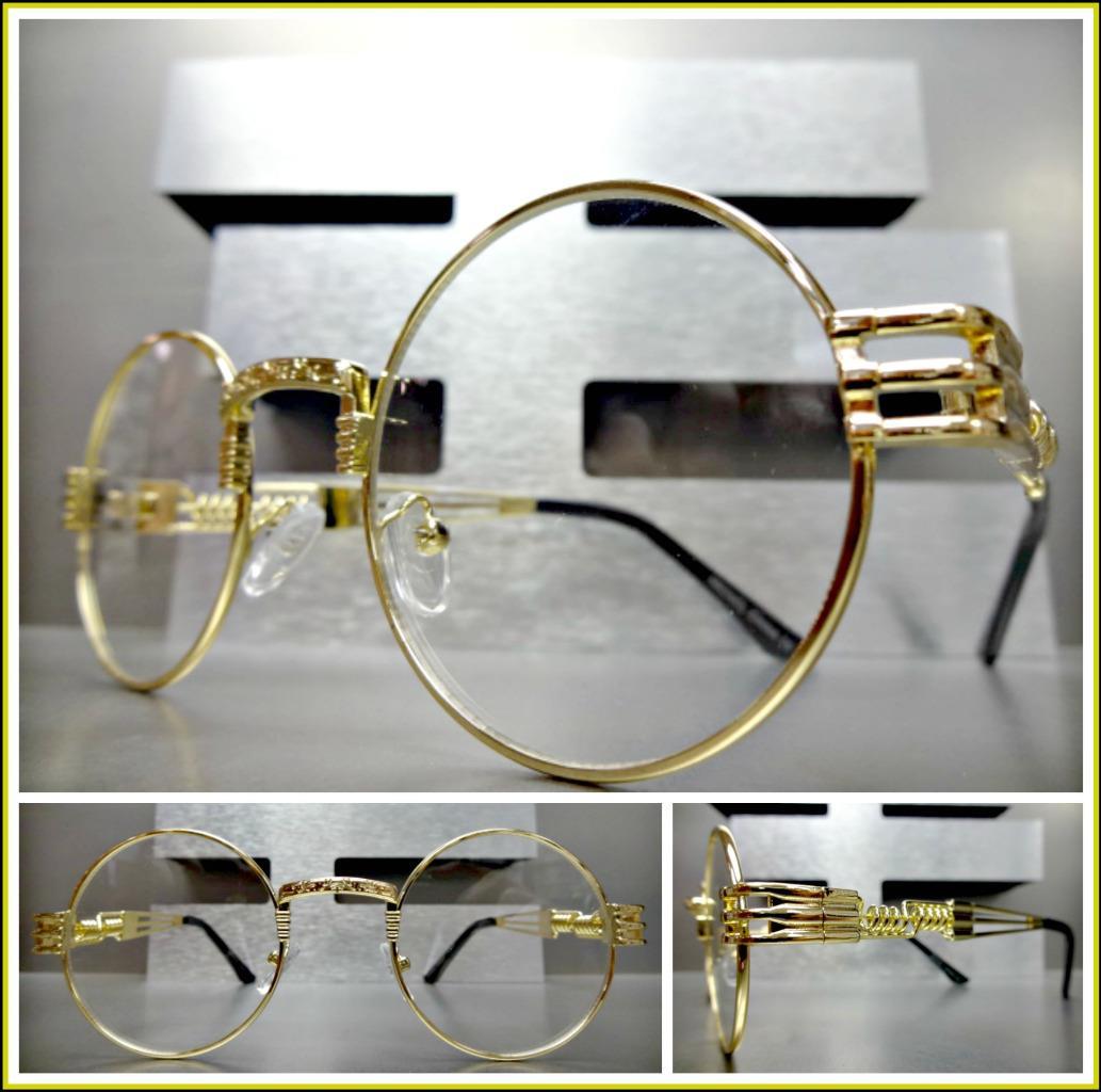 Mens Classy Sophisticated Elegant Exotic Clear Lens EYE GLASSES Round Gold  Frame