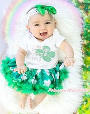 Rhinestone My 1st St Patrick Day Bodysuit Girls Tutu Baby Dress Outfit NB-18M