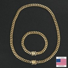 8MM 14k Gold Plated Miami Cuban Link Chain Bracelet Set 316L Stainless Steel