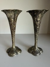 "Juego de 2 jarrones vintage con flores trompeta estilo ropousse de 6"""
