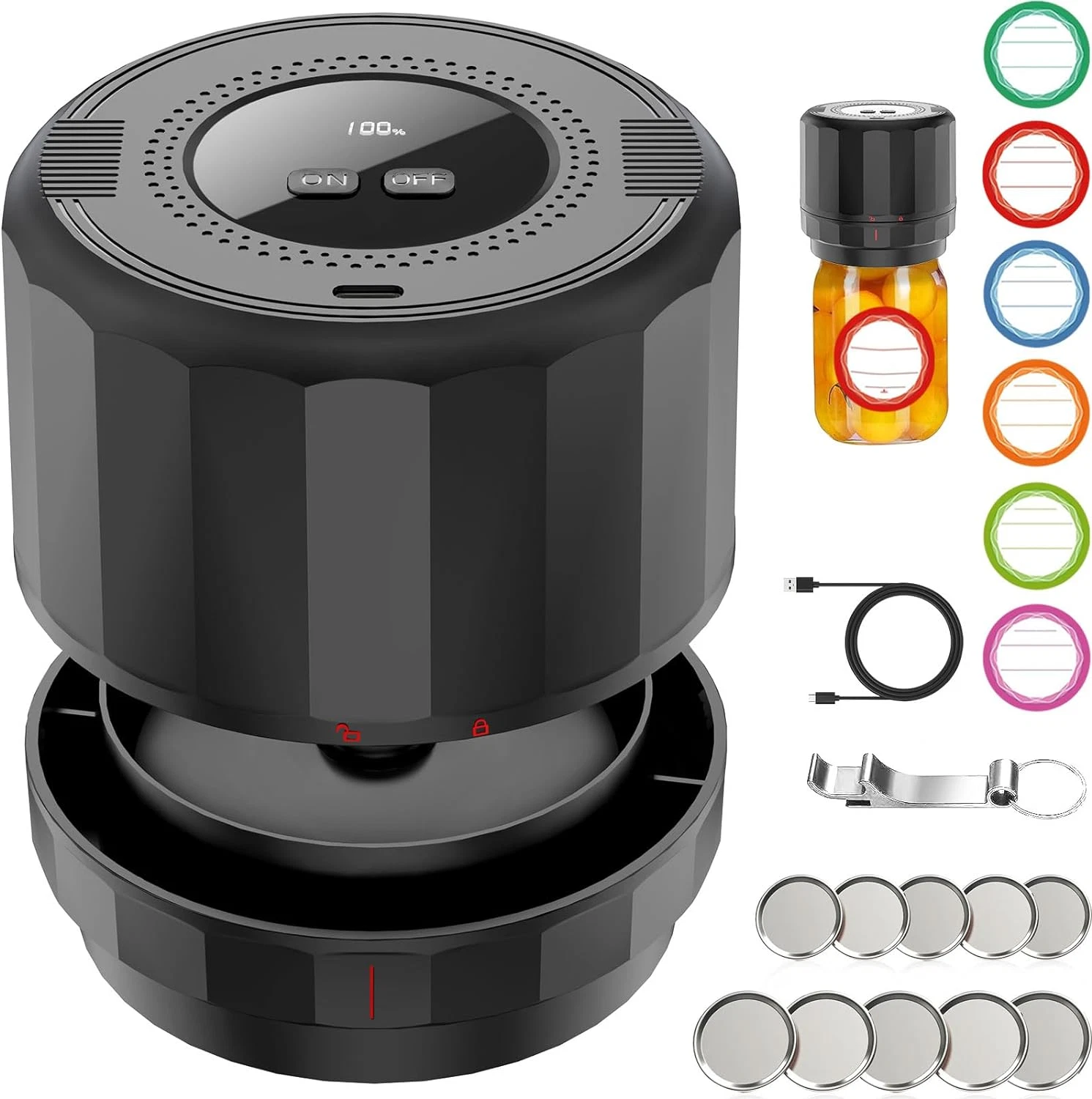 M11 Electric Mason Jar Vacuum Sealer Kit - with Wide and Regular Mouth Mason Lid