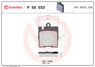 BREMBO Bremsbelagsatz Scheibenbremse PRIME LINE P 50 033 für MERCEDES KLASSE SLK