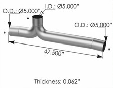 Aluminized 5 X 47.5 Length Truck Exhaust Y Pipe 04-12104-000 Fits Freightliner Aluminized 5 X 47.5 Length Truck Exhaust Y Pipe 04-12104-000 Fits Freightliner
