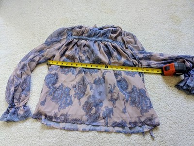 sheer top blouse purple paisley thin girls cute long sleeve shirt art 60s style