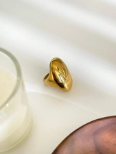 Elegant Minimalist Oval 18K Gold Ring Size Number 7 Waterproof Women Jewelry