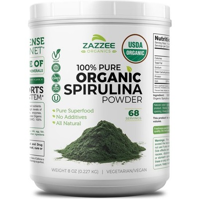 Zazzeze USDA Organic Spirulina Powder, 8 Ounces, 68 Servings, 100% Pure, Kosher