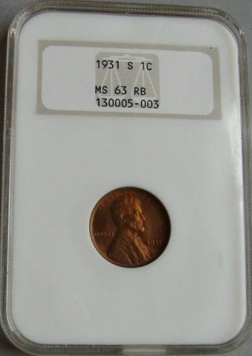 MS 63 NGC R/B 1931-S LINCOLN WHEAT CENT(OLD HOLDER)