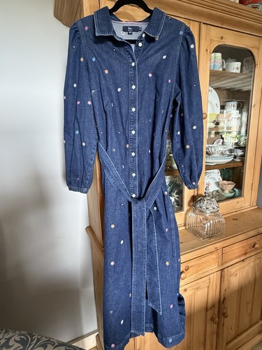 Boden Denim Shirt Dress Embroidered Ditsy Flowers. Size 16 - Picture 5 of 8