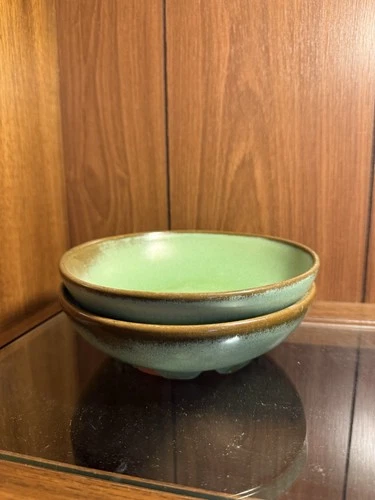 Set of 2 7” Vintage Frankoma Bowls in Prairie Green CHIPS AT BOTTOM OF BOWL