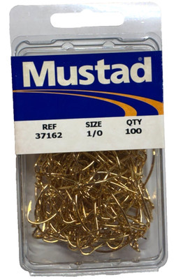 Mustad 37162 Size 1/0 All Around Wide Gap Kahle Hook Gold 100 Count Package