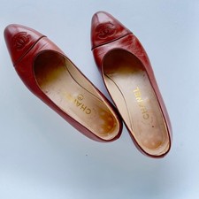 CHANEL with CC Mark Women's Pumps Heel Red/Brown Vintage Design leather finish