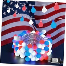 Globe String Lights Outdoor 100 LED 4th of July Globe 33ft Red White and Blue