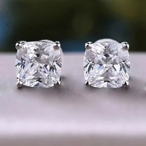 2CT Cushion Lab Grown/CVD Diamond Daily Wear Stud Earrings 14k White Gold #458