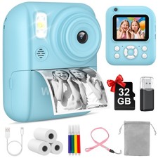 W O Kids Camera Instant Print, 1080P Instant Print Camera for Kids w/ 32GB Card