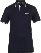 Hugo Boss Mens Paddy Pro Navy Blue Stretch Cotton Short Sleeve Polo Tee Shirt