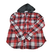 Eden  Olivia Women's Hoodie Plaid Button Down Medium Multicolor Roll Up Sleeves