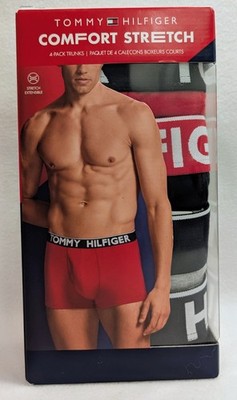 Medium - Tommy Hilfiger Trunks 4-Pack Underwear  Comfort Stretch RED BLACK GRAY