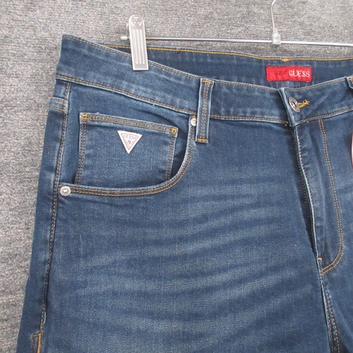 Guess Jeans Mens 36x30 Blue Vermont SLIM Straight Whiskered Stonewash Stretch - Picture 4 of 11