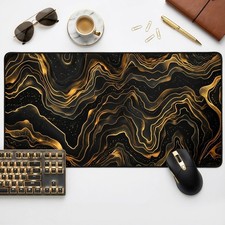 Black Gold Topographic Mouse Pad XL Gaming Desk Mat Non-Slip Neoprene 16x32