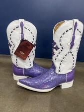 El General 1901 White Leather Cowboy Boots with lavender Sequin (New w/ Tag)