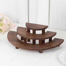 3 Semicircle 3 BROWN Tier Wooden Cupcake Pedestals Dessert Display Stands Party