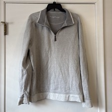 TOMMY BAHAMA Reversible 1/4 Zip Sweater L Tall Sewn Marlin Logo Navy White Grey