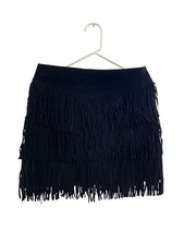 Scully Black Suede Leather Tiered Fringe Skirt Size Western Cowgirl XS 29W 