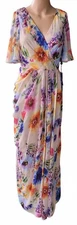 Adrianna Papell Floral Dress Printed Chiffon Fashion Sexy Pleats Aline Maxi Gown