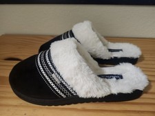 Nautica Women  s Black/White Faux Fur Lined Slip-On Slippers US 7 M