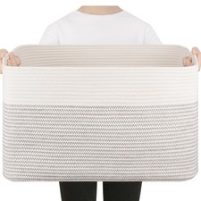 75L Large Blanket Basket, Cotton Rope Woven Storage Basket for Living Room, T...