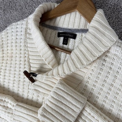 Banana Republic Sweater Mens L Tall Beige Shawl Neck Cable Knit Fisherman READ
