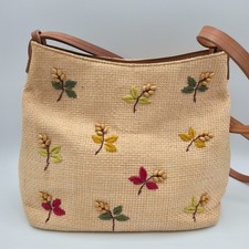 Vintage Fossil Straw Shoulder Bag Embroidered Floral Boho Y2K Crossbody Purse