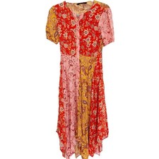 Zara Red Pink Paisley Patchwork Hankerchief Midi Dress Bloggers Fave Small