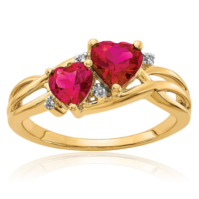 10K massives Gelbgold 1,64 ct Laborgefertigt roter Rubin Diamant Akzent Double
